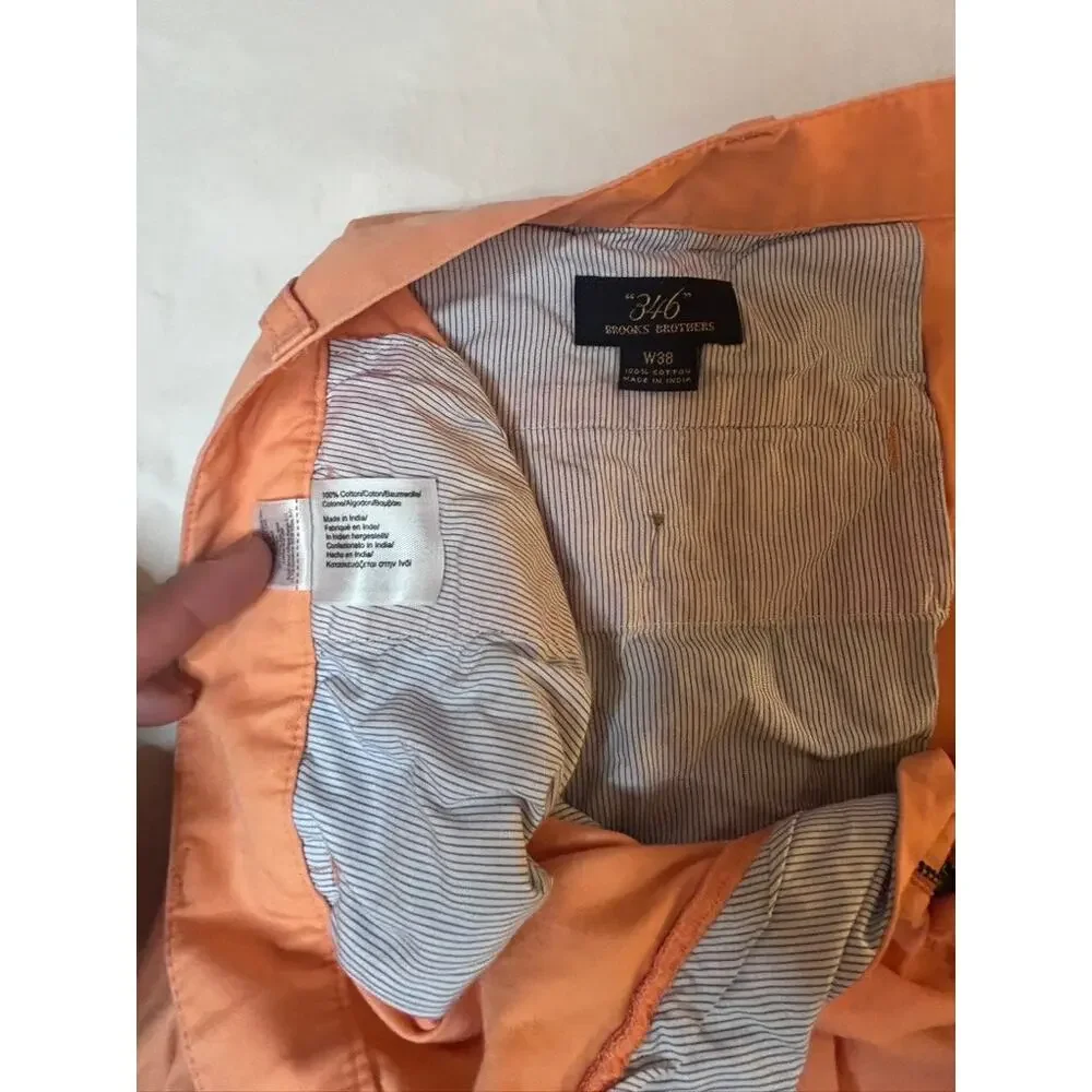 Coral Orange Brooks Brothers 346 Chino Shorts Flat‎ Front Cotton 38 Mens